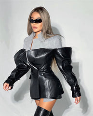 Noir Leather Sleeve Blazer