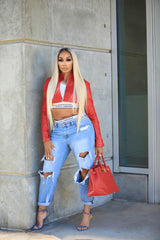 Crimson Luxe Crop Jacket