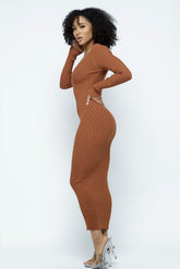 Rust Rib Knitted Maxi Dress