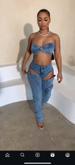Denim Split Pant Set