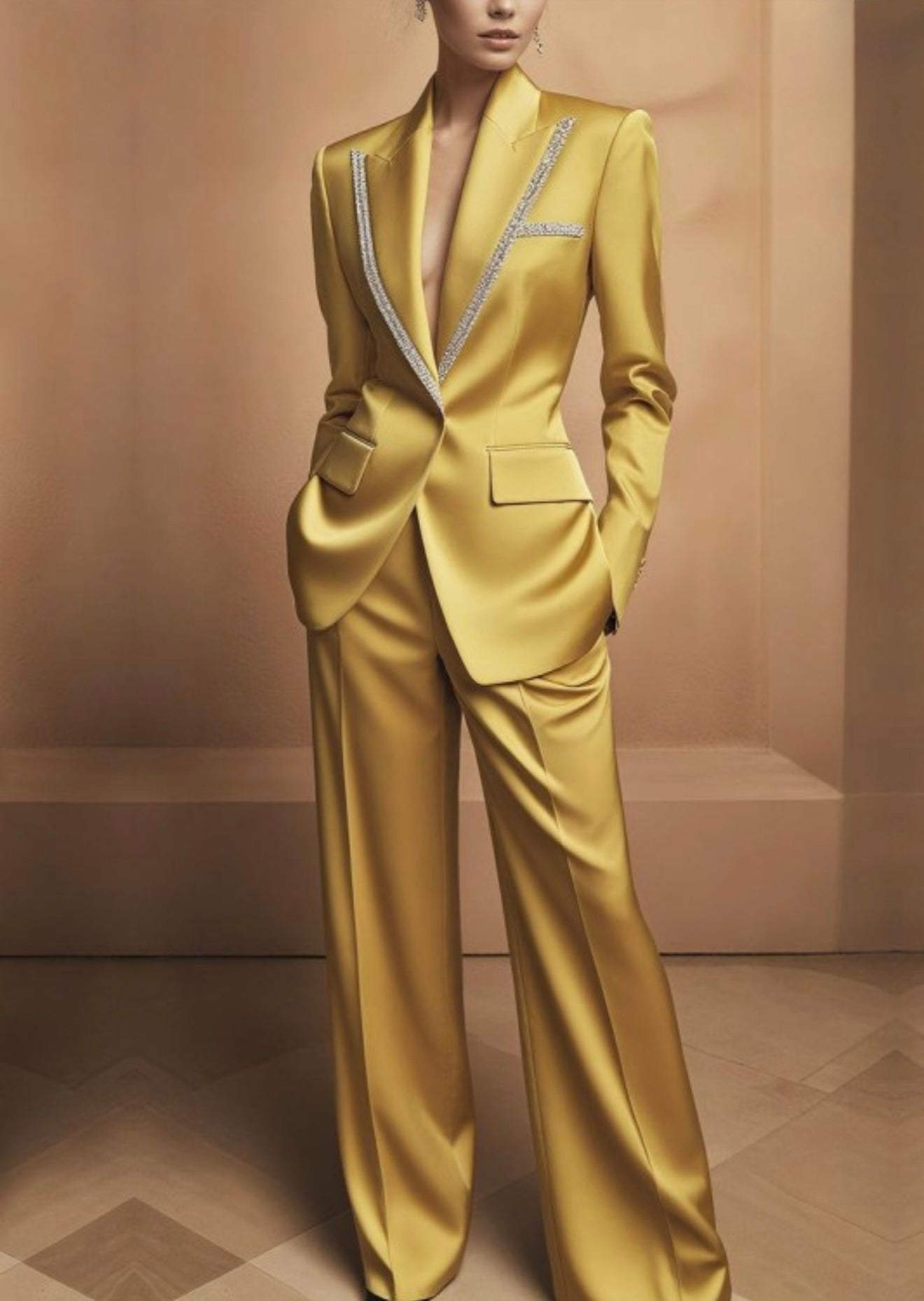 Satin Embellished Suit
