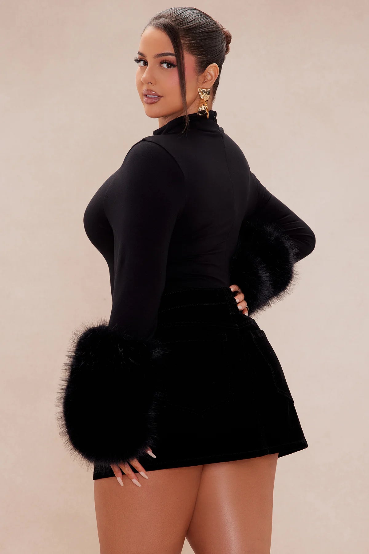 Fur Cuff Bodysuit