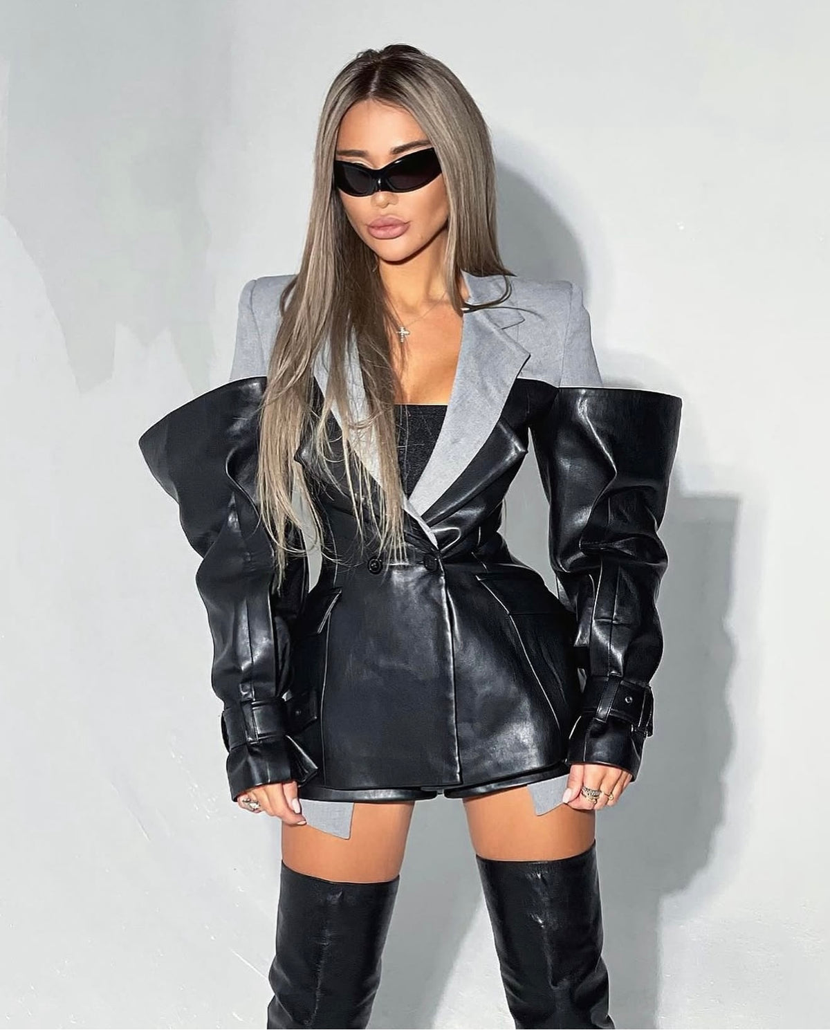 Noir Leather Sleeve Blazer