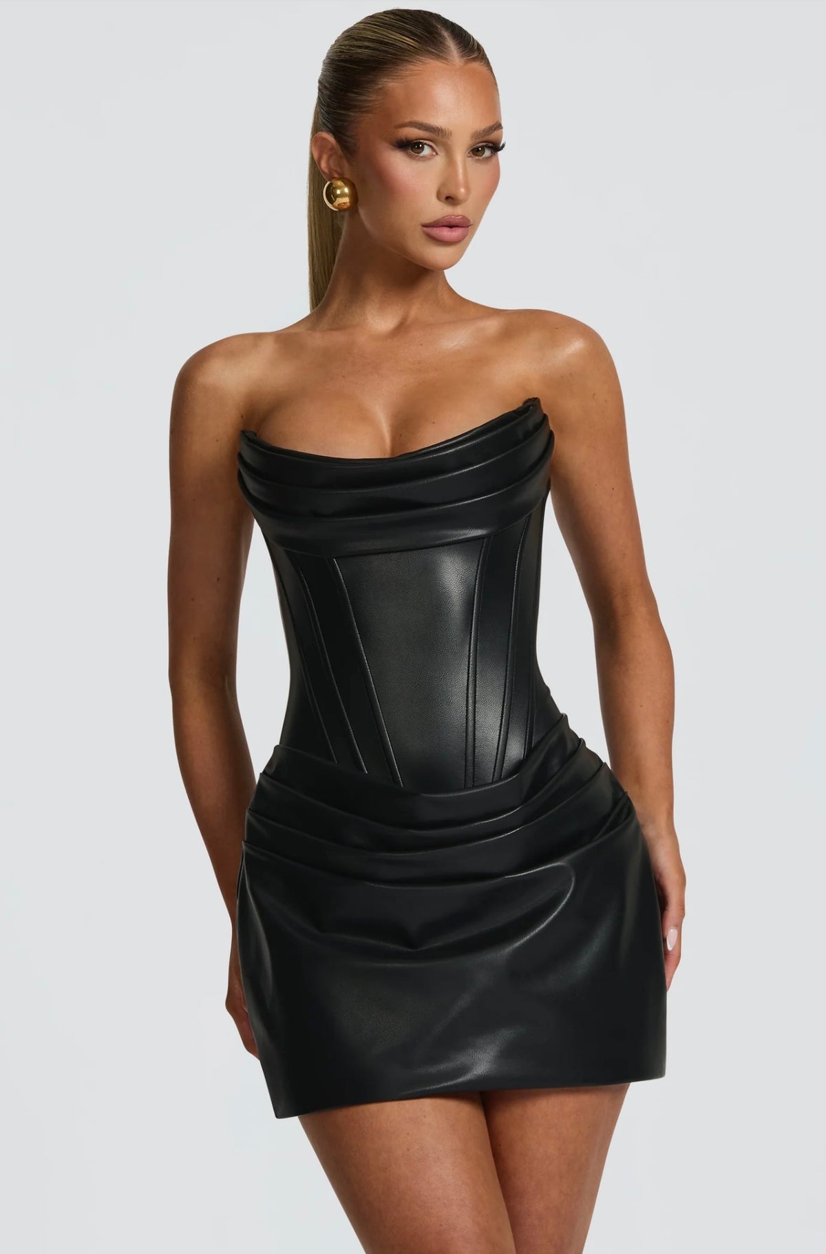 Ruched Leather Corset Dress