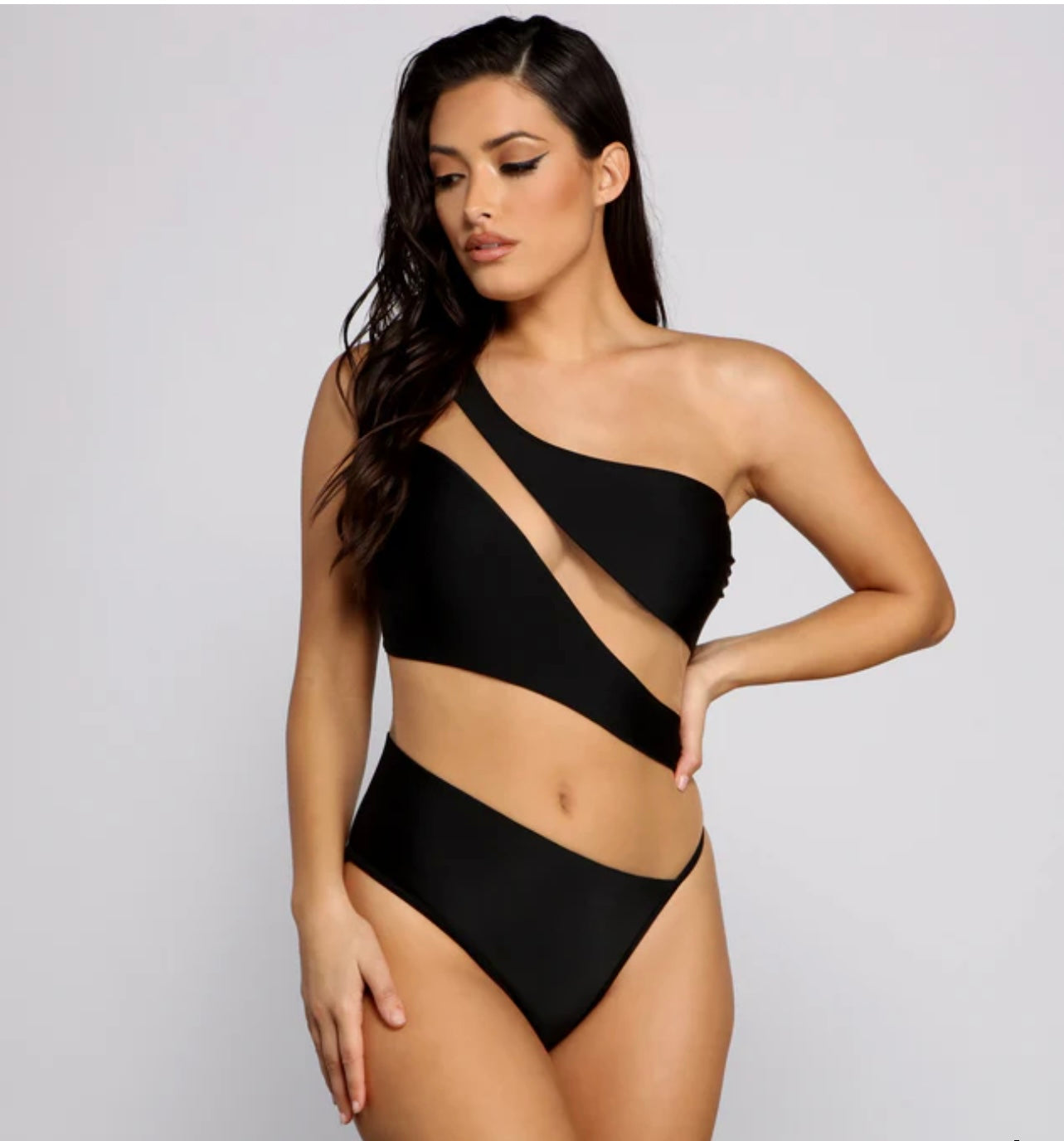 Mesh One-Shoulder Swimsuit