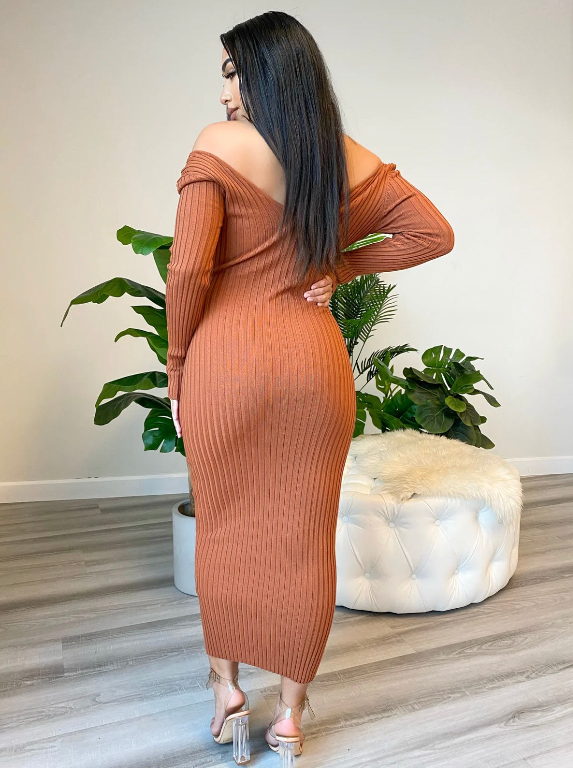 Rust Rib Knitted Maxi Dress