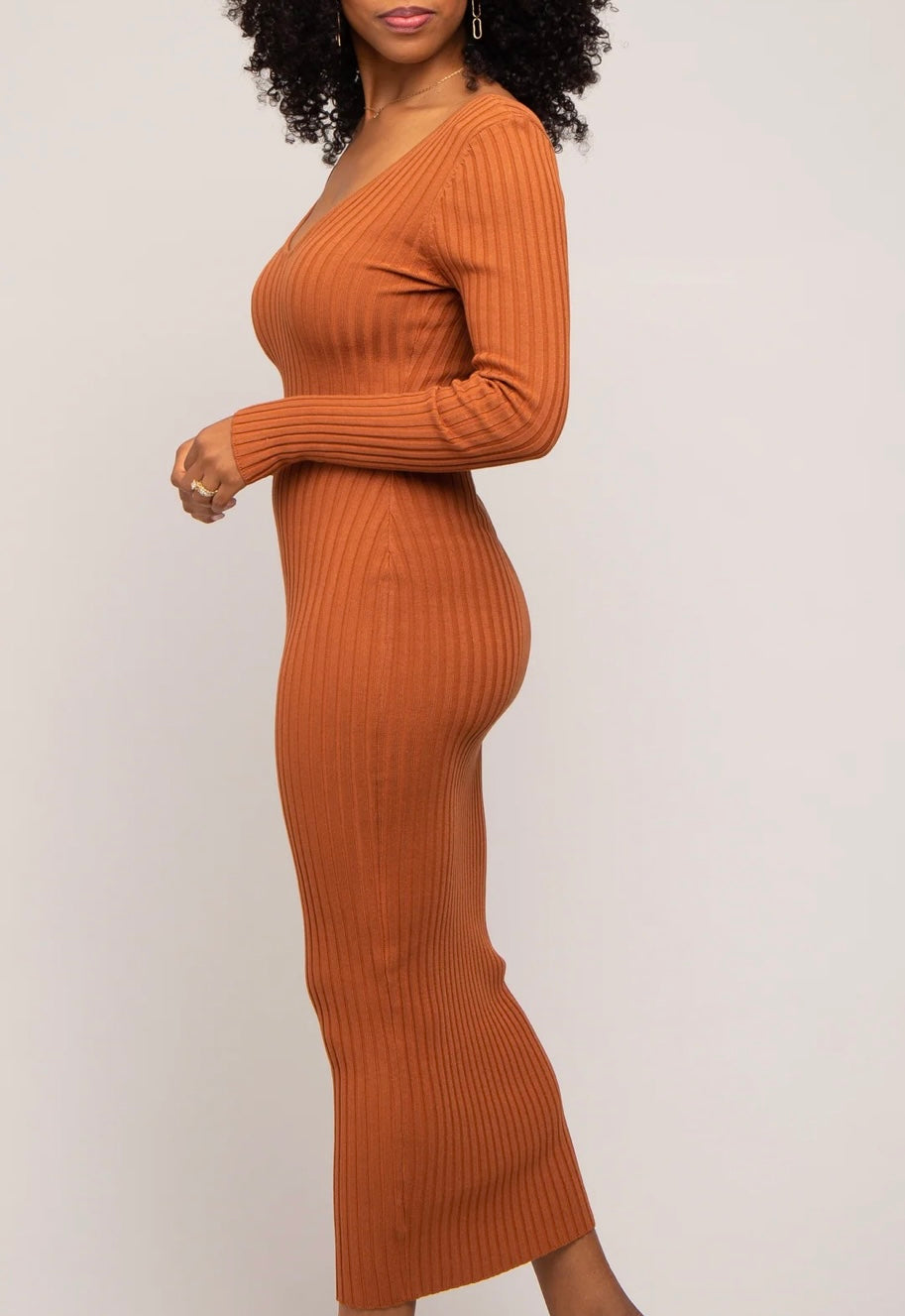 Rust Rib Knitted Maxi Dress
