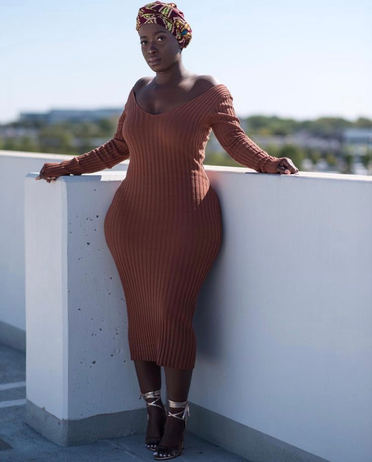 Rust Rib Knitted Maxi Dress